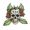 cartoon prickly pear with skull tattoo design idea