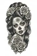 pinup girl with sugar skull face tattoo design idea