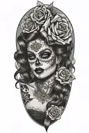 pinup girl with sugar skull face tattoo design idea