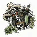 skeleton cowboy with cactus tattoo design idea