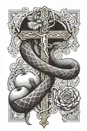 biblical cross,apple and snake  tattoo design idea