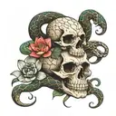 snake and lotus flower and  skull tattoo design idea