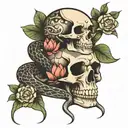 snake and lotus flower and  skull tattoo design idea