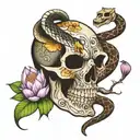 snake and lotus flower and  skull tattoo design idea