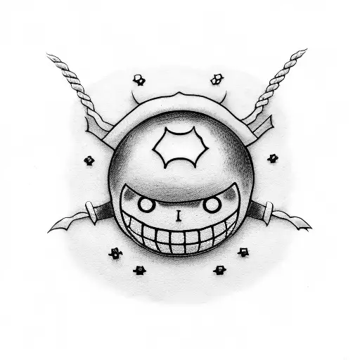 A tattoo design of Luffy from One Piece playing soccer tattoo design idea