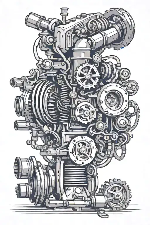 biomechanics engine shock absorber tattoo design idea