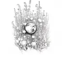 Daisy with lily of valley and nature and outer space tattoo design idea