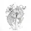 Daisy with lily of valley and nature and outer space tattoo design idea