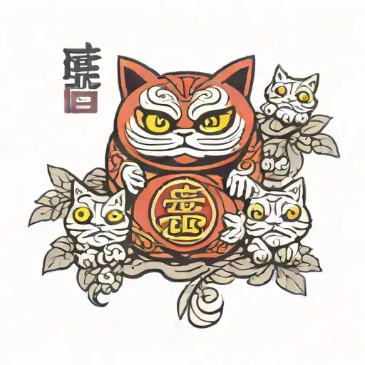 daruma doll and lucky cat tattoo design idea