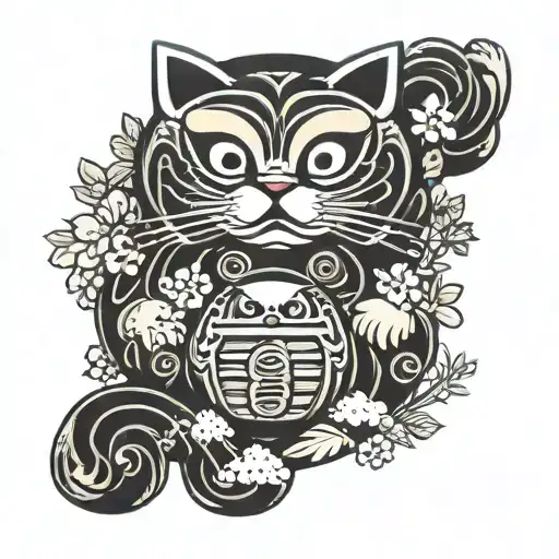 daruma doll and lucky cat tattoo design idea