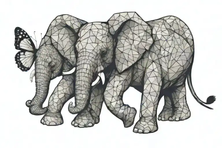 baby elephant with butterfly tattoo design idea