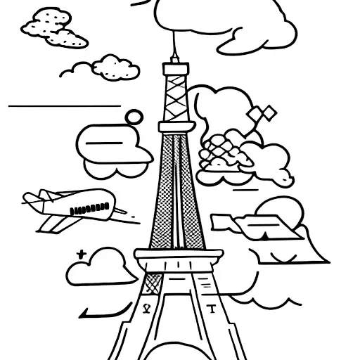 Eiffel Tower with a plane flying through a cloud in the background tattoo design idea
