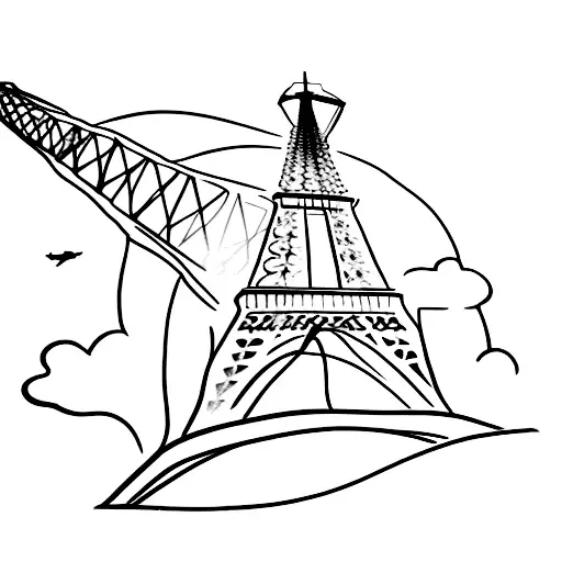 Eiffel Tower with a plane flying through a cloud in the background tattoo design idea