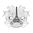 Eiffel Tower with a plane flying through a cloud in the background tattoo design idea