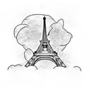 Eiffel Tower with a plane flying through a cloud in the background tattoo design idea