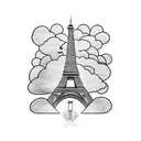Eiffel Tower with a plane flying through a cloud in the background tattoo design idea