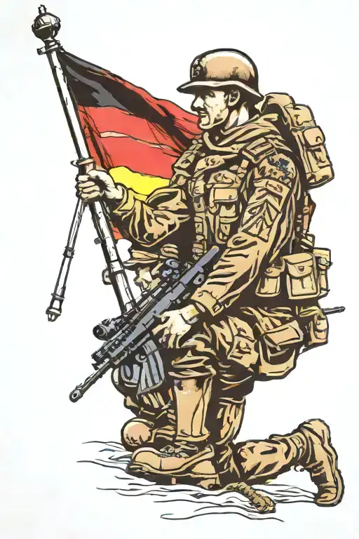 german flag with reichsadler and German soldier kneeling tattoo design idea