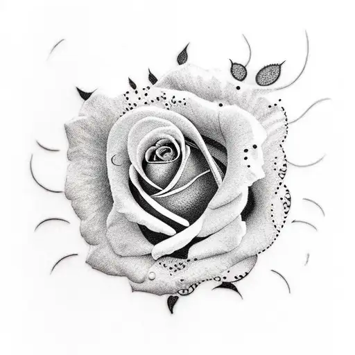 A dotwork tattoo of a rose with a dagger piercing through it, symbolizing the strength and beauty of life tattoo design idea