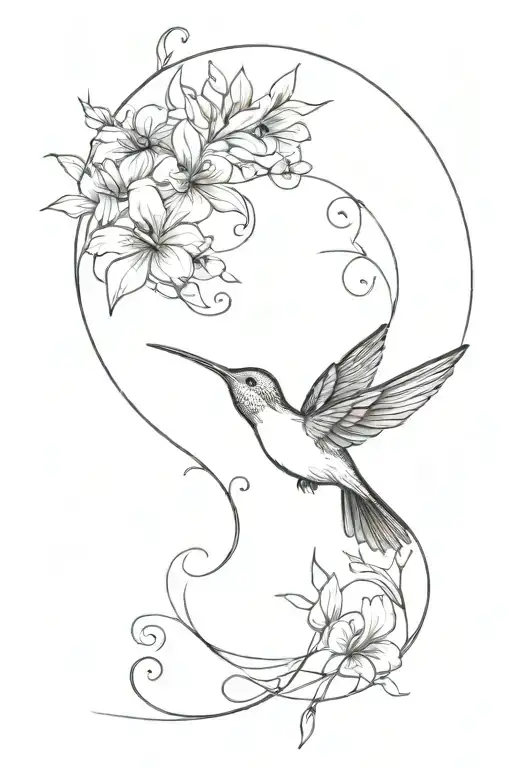 hummingbird flying with a semicolon and cross intertwined tattoo design idea