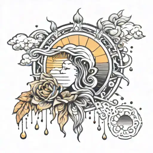 sun and rain fine line art tattoo tattoo design idea