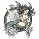 goth Ariel mermaid warrior holding tattoo design idea