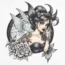 goth Ariel mermaid warrior holding tattoo design idea