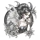 goth Ariel mermaid warrior holding tattoo design idea