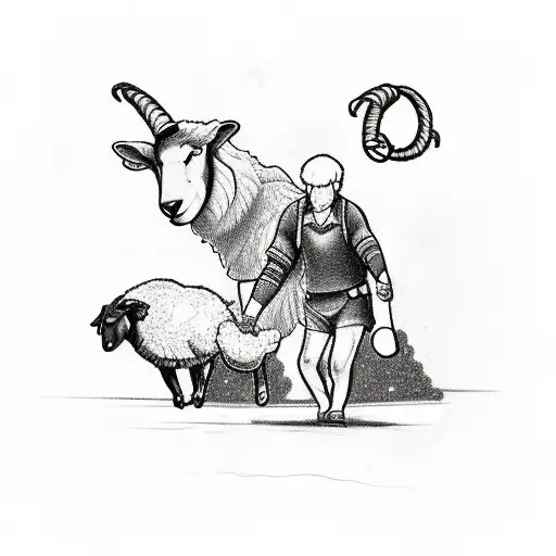 A sketch-style tattoo of a shepherd guiding his lost sheep back to safety tattoo design idea