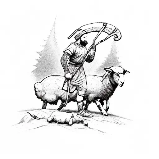 A sketch-style tattoo of a shepherd guiding his lost sheep back to safety tattoo design idea