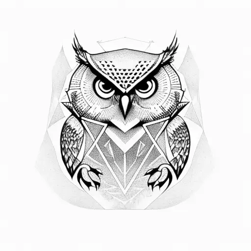 masonic owl hexagon tattoo design idea