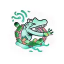 cartoon alligator, potted cactus, cartoon panda tattoo design idea