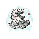cartoon alligator, potted cactus, cartoon panda tattoo design idea