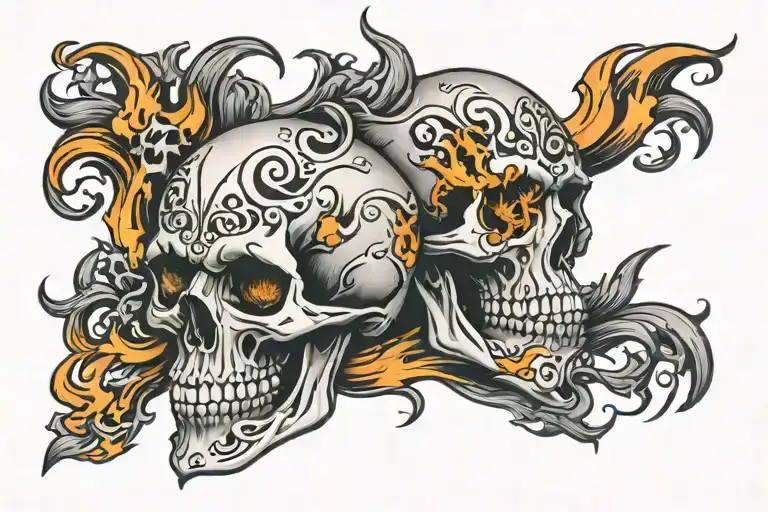 skulls flames neck tattoo tattoo design idea