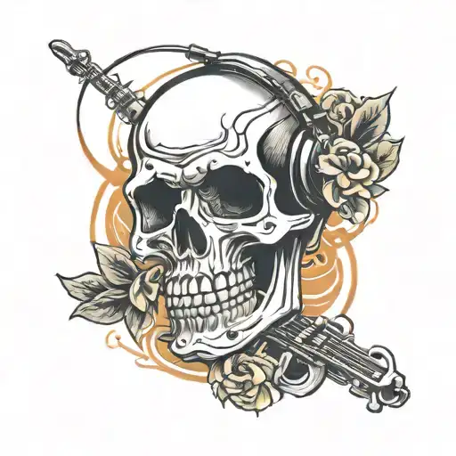 music skull tattoo design idea