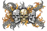 skulls flames neck tattoo tattoo design idea