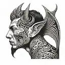 neck tattoo on the left side below the ear illustrated as a devil wing, neck tattoo on the right side below the ear llus tattoo design idea