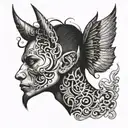 neck tattoo on the left side below the ear illustrated as a devil wing, neck tattoo on the right side below the ear llus tattoo design idea