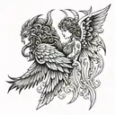 devil wing and angel wing separately on each side of the neck  tattoo design idea