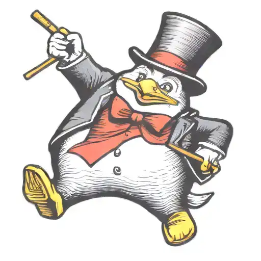 Mr monopoly but as a penguin with top hat and cane  tattoo design idea