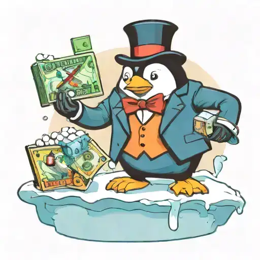 Mr monopoly but as a penguin and standing on an ice cube house  tattoo design idea