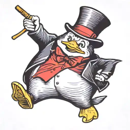 Mr monopoly but as a penguin with top hat and cane  tattoo design idea