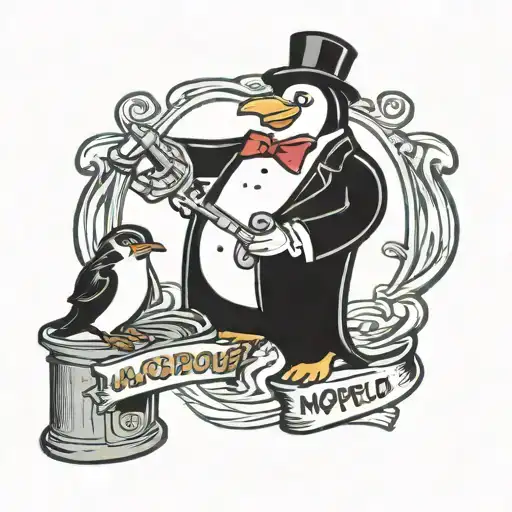penguin mashed with Mr monopoly guy tattoo design idea