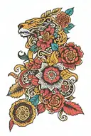 national animal or flower from Yemen, Afghanistan, Kenya, Belize, France, America combination  tattoo design idea