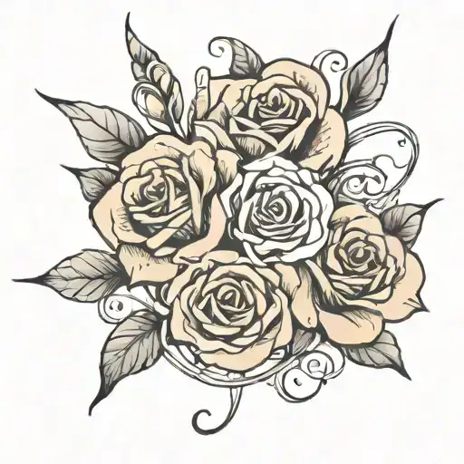 rose and lily stems twined together with Roman numerals 1,4, and 3 in between them tattoo design idea