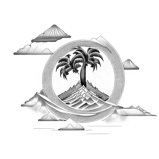 airplane mountain wave palm tree tattoo design idea