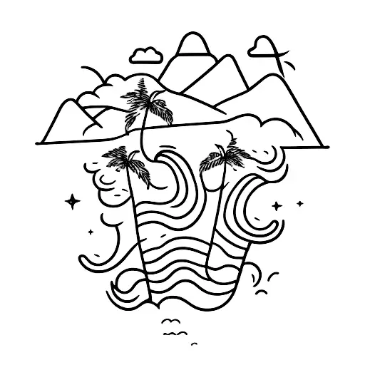 airplane mountain wave palm tree tattoo design idea