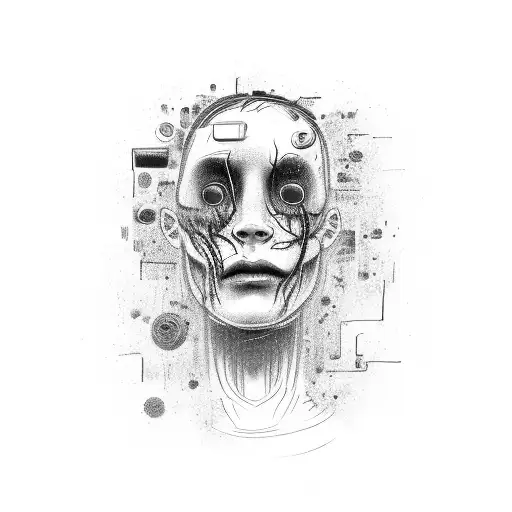 head silhouette with chaos, rage, fear, embarrassment, loneliness, screaming, isolated, scrutiny, ADHD, PTSD, Anxiety tattoo design idea