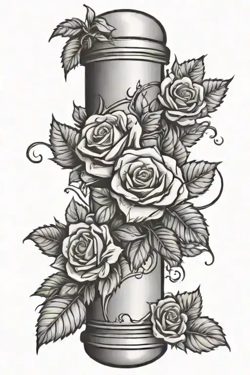 barber pole with thorny roses growing tattoo design idea