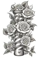 barber pole with thorny roses growing tattoo design idea