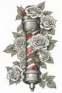 barber pole with thorny roses growing tattoo design idea